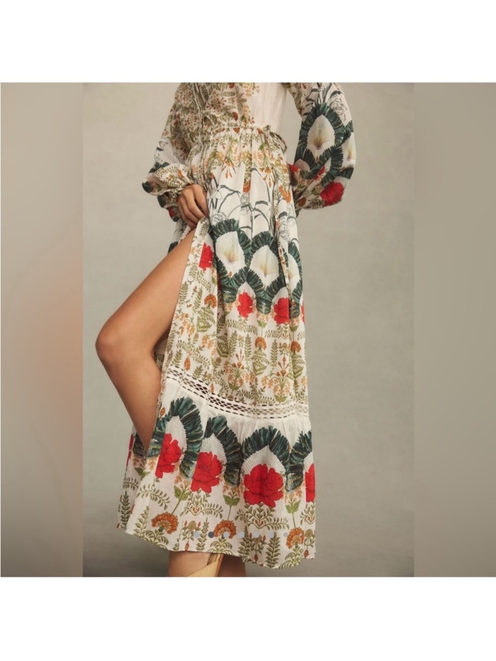 Anthropologie Button Down Eleanora Maxi Shirt Dress Botanical Motif silk medium - Picture 2 of 11